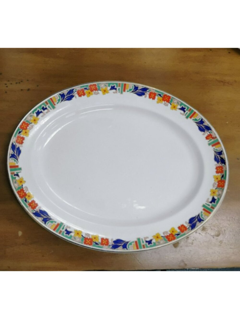 Vintage Keeling Losol Ware 15" Oval Serving Platter, Art Deco Floral England